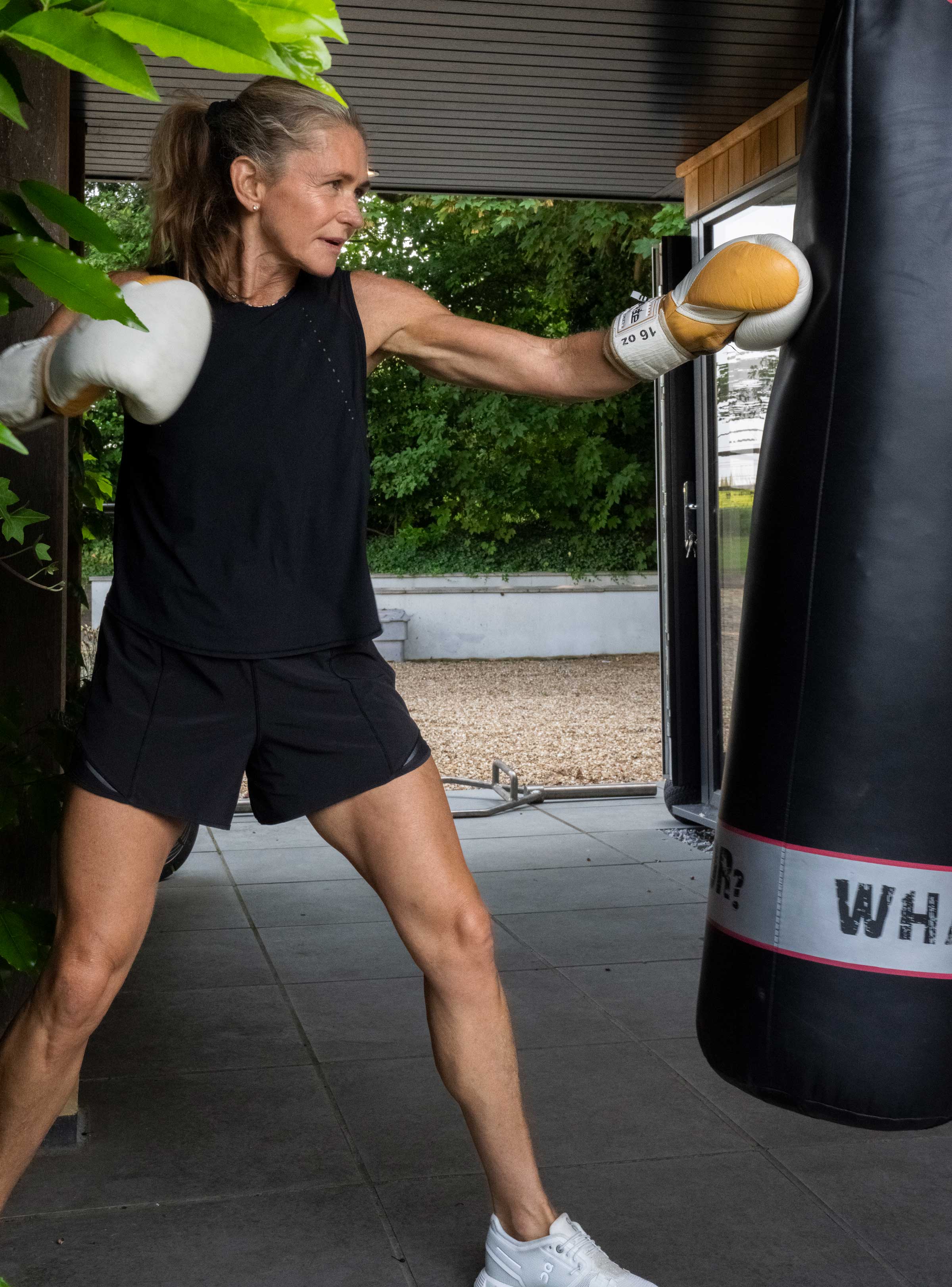 Coach working out with determination.